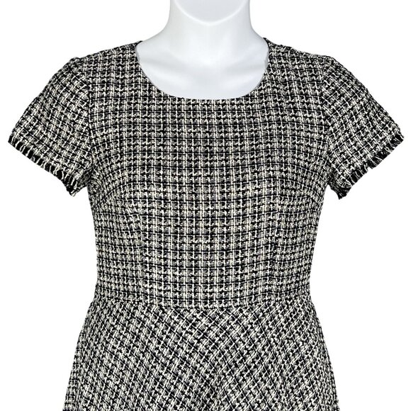 Talbots Womens 6 Tweed Black White Dress Raw Hem Houndstooth Old Money Office - Picture 7 of 16